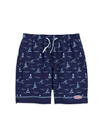 Boy's Sailboat Print Swim Trunks