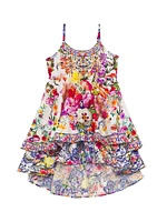 Little Girl's & Floral Print Tiered High-Low Dress