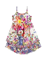 Little Girl's & Floral Print Tiered High-Low Dress