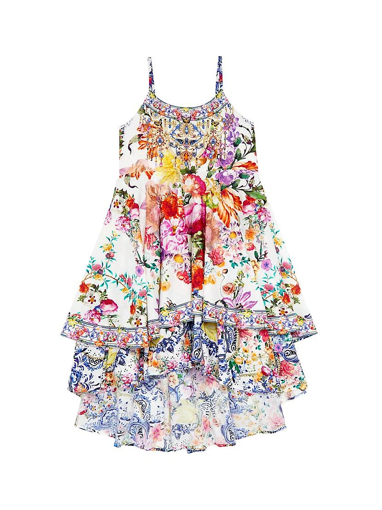 Girl's Floral Sleeveless High-Low Dress