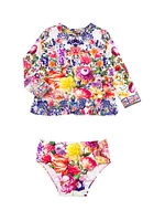 Baby Girl's 2-Piece Floral Print Rashguard Swim Set