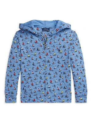 Little Boy's & Sailboat Print Zip-Up Hoodie