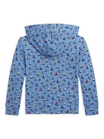 Little Boy's & Sailboat Print Zip-Up Hoodie