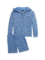 Little Boy's & Sailboat Print Zip-Up Hoodie