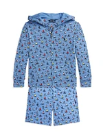 Little Boy's & Sailboat Print Zip-Up Hoodie