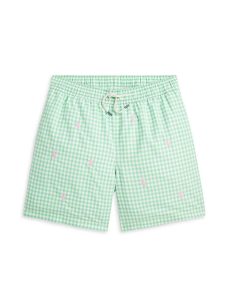 Little Boy's & Gingham Print Swim Trunks