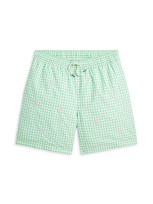 Little Boy's & Gingham Print Swim Trunks