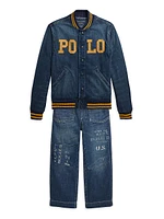 Little Boy's & Denim Baseball Bomber Jacket