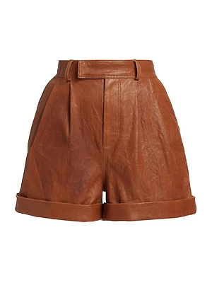 Pleated Leather Shorts