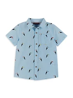 Little Boy's & Bird Cotton Shirt Linen-Blend Shorts Set