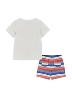 Little Boy's & Striped Cotton T-Shirt Linen-Blend Shorts Set