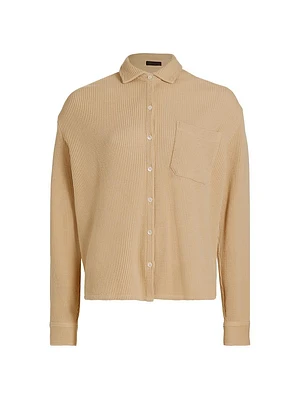 Cotton Waffle Knit Button-Front Shirt