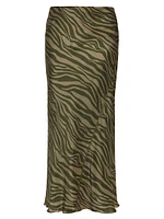 Zebra Silk Midi-Skirt