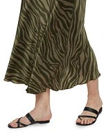 Zebra Silk Midi-Skirt