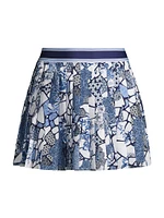 Moonlight Glass Floral Pleated Miniskirt