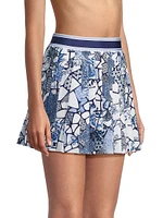 Moonlight Glass Floral Pleated Miniskirt