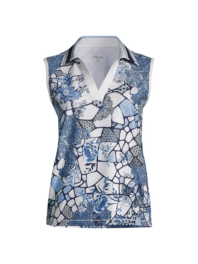 Moonlight Glass Floral Sleeveless Polo Shirt