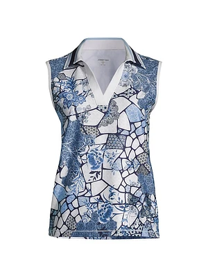 Moonlight Glass Floral Sleeveless Polo Shirt