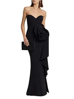 Ethane Strapless Floral Ruffle Gown