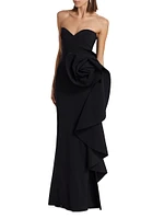 Ethane Strapless Floral Ruffle Gown