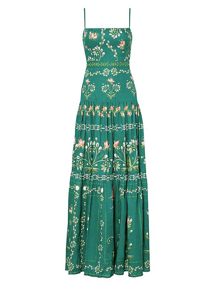 Alma Lima Esmeralda Floral Linen Maxi Dress