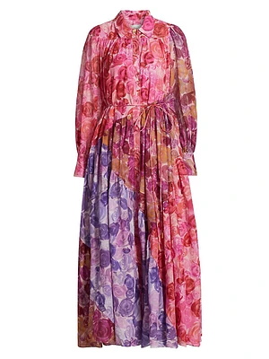 Abstraction Collisions Floral Cotton Maxi Shirtdress