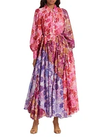 Abstraction Collisions Floral Cotton Maxi Shirtdress