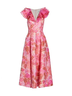 Enchanted Floral Linen-Blend Midi-Dress