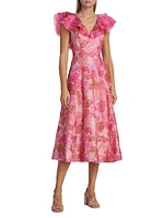 Enchanted Floral Linen-Blend Midi-Dress