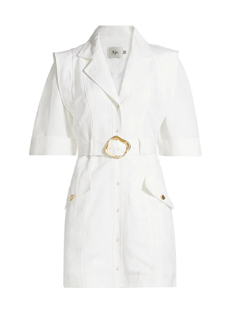 Abstraction Lyric Linen-Blend Belted Minidress