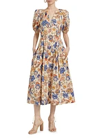 Carina Floral Cotton Tie-Waist Midi-Dress