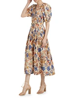 Carina Floral Cotton Tie-Waist Midi-Dress