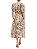 Carina Floral Cotton Tie-Waist Midi-Dress