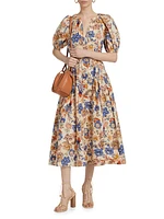 Carina Floral Cotton Tie-Waist Midi-Dress