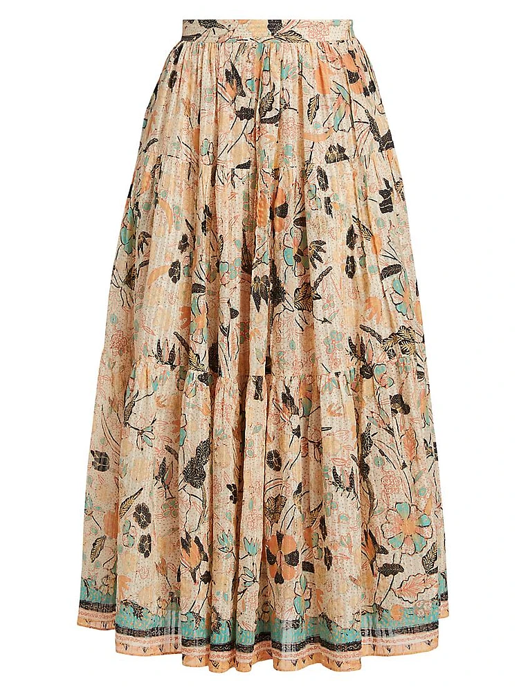 Cambrie Tiered Floral A-Line Midi-Skirt