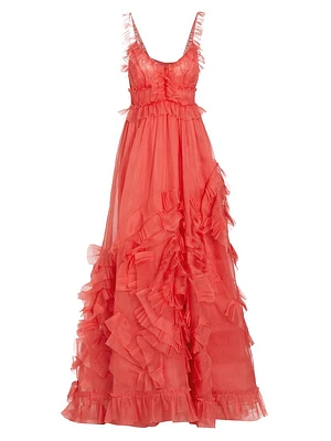 Margaux Ruffled Silk Fit-&-Flare Maxi Dress