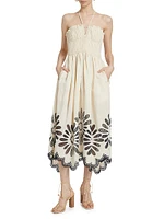 Beatrice Embroidered Linen & Cotton Midi-Dress