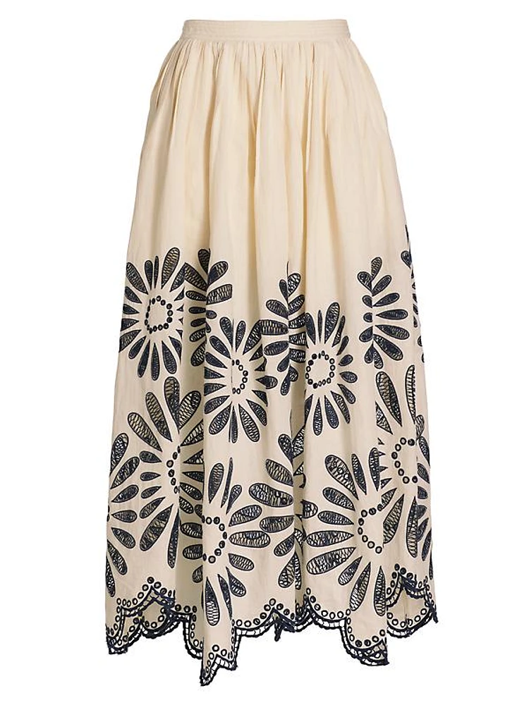 Annisa Embroidered A-Line Midi-Skirt