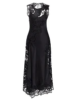 Kaia Floral-Embroidered Silk Midi-Dress