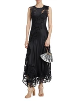 Kaia Floral-Embroidered Silk Midi-Dress