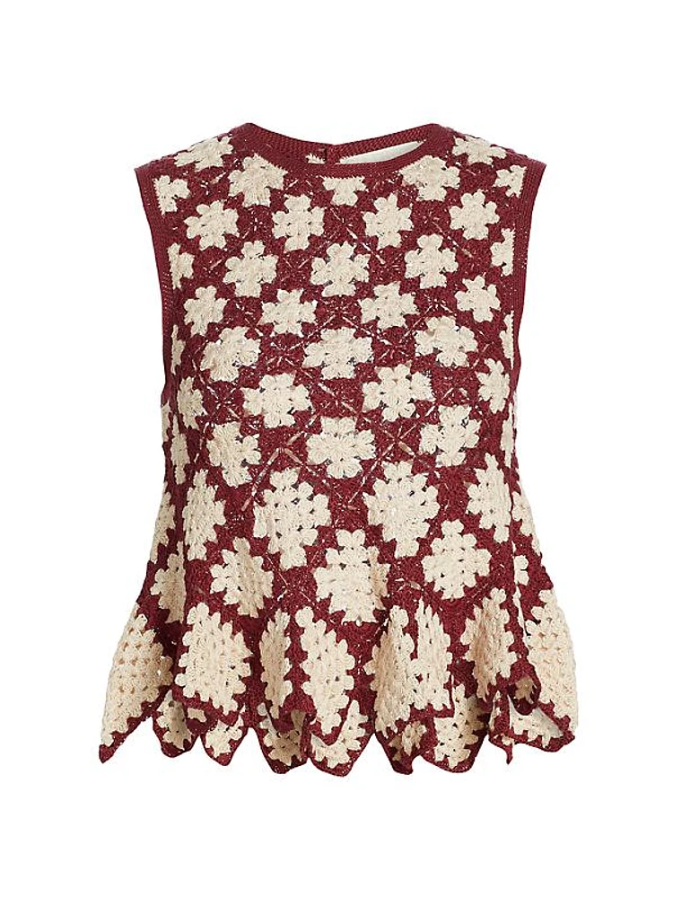 Boden Geometric Crochet Peplum Top