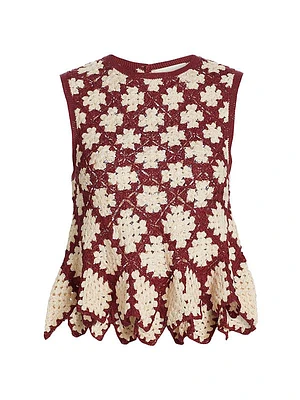 Boden Geometric Crochet Peplum Top