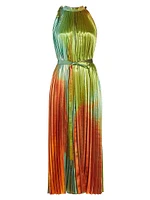 Amiko Pleated Satin Midi-Dress