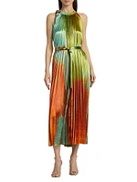 Amiko Pleated Satin Midi-Dress