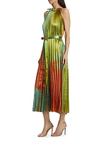 Amiko Pleated Satin Midi-Dress