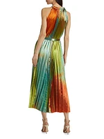 Amiko Pleated Satin Midi-Dress