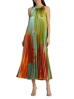 Amiko Pleated Satin Midi-Dress