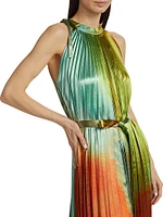 Amiko Pleated Satin Midi-Dress