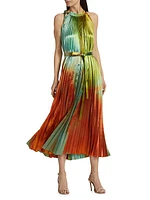 Amiko Pleated Satin Midi-Dress