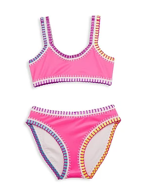 Little Girl's & Sporty Rainbow Embroidered Bikini Set